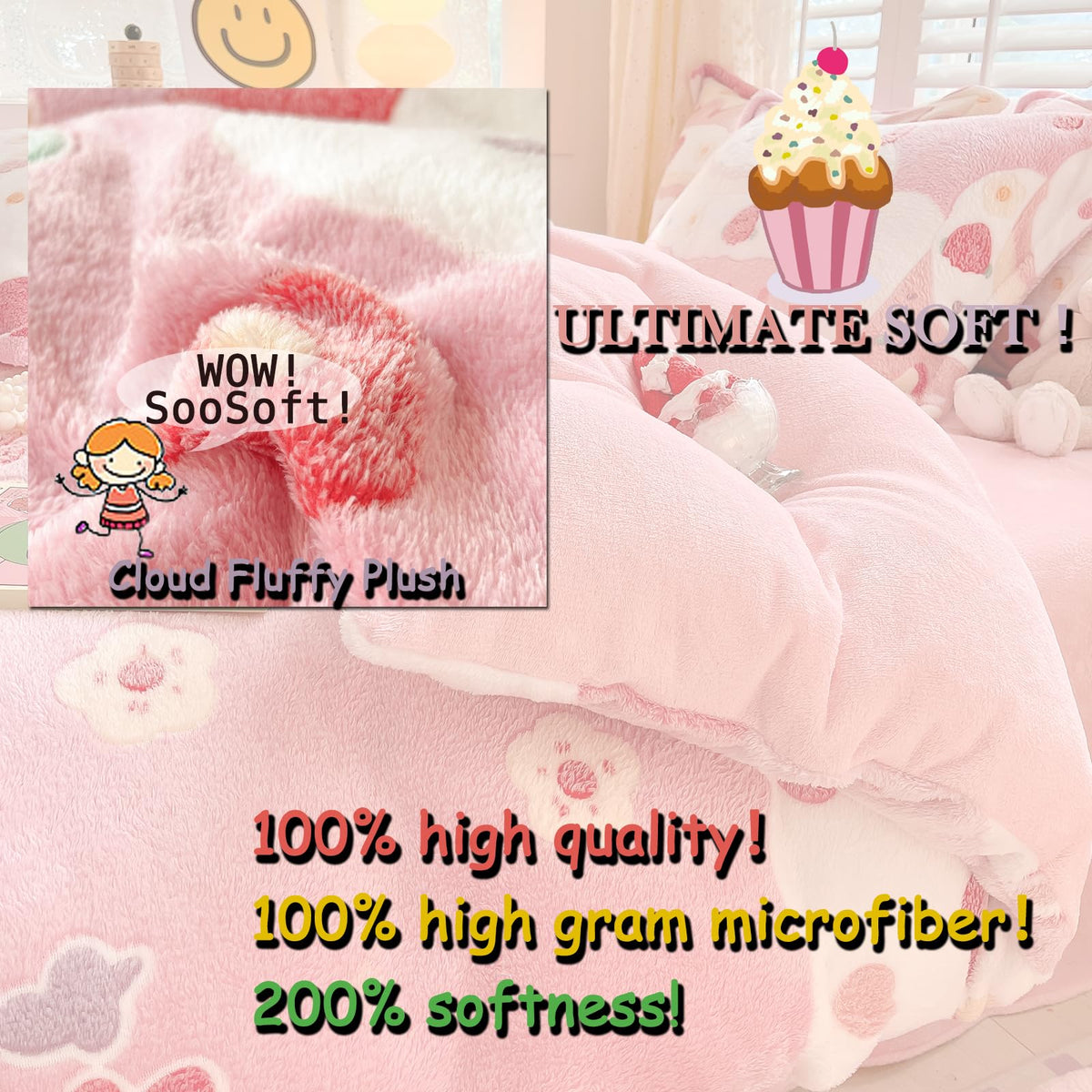 MorroMorn Twin Bedding Sets, Pink Duvet Cover Set, Kawaii Cream Cake Fluffy Comforter Covers Blanket Ultra Soft for Girls Kids Toddler Teen Women Twin/Twin XL Size
