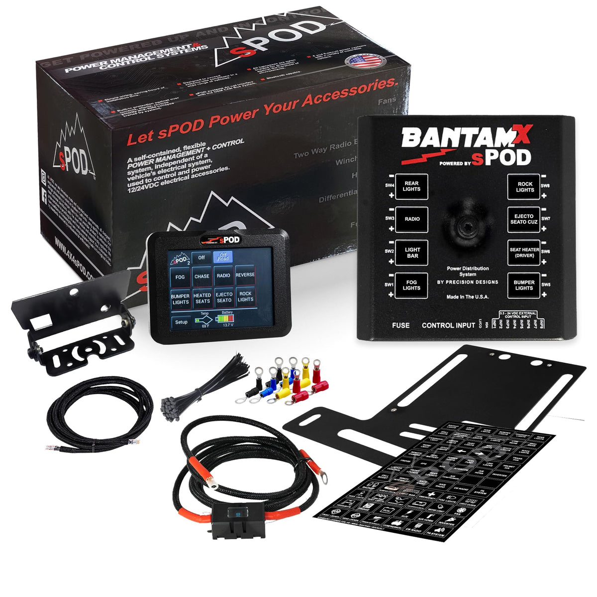 SPOD BantamX 8 Relay Power Control System with Touch Screen Controller and Integrated Bluetooth for Jeep JK - USA 5-Year Warranty (Jeep JK 2007-2018, 84" Battery Cable)