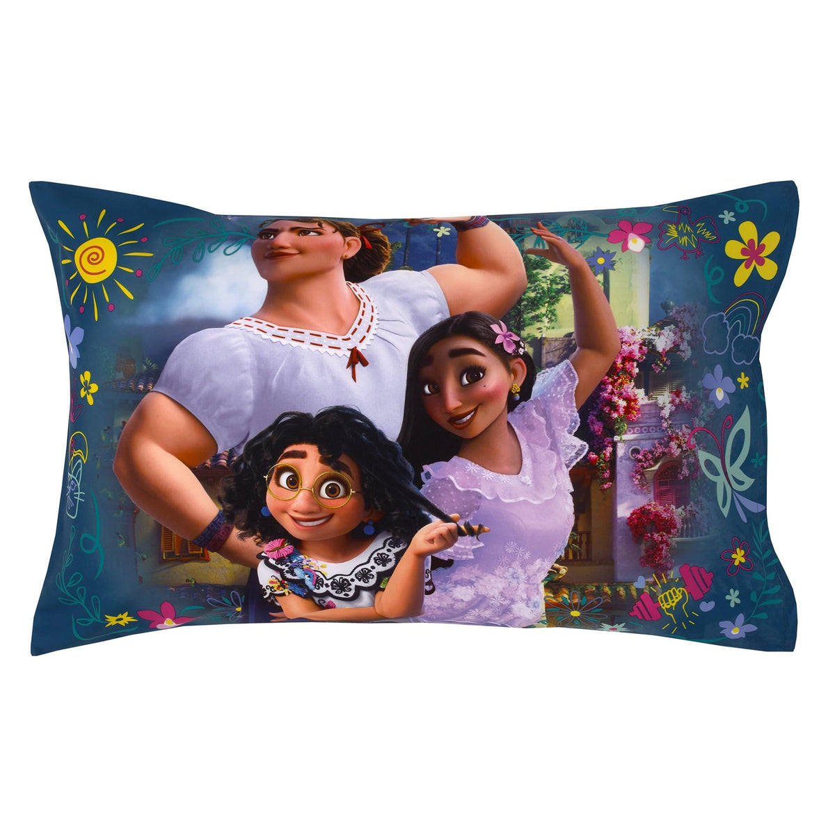 NoJo Disney Encanto Power Trio Purple and Teal 4 Piece Toddler Bed Set - Comforter, Fitted Bottom Sheet, Flat Top Sheet, and Reversible Pillowcase