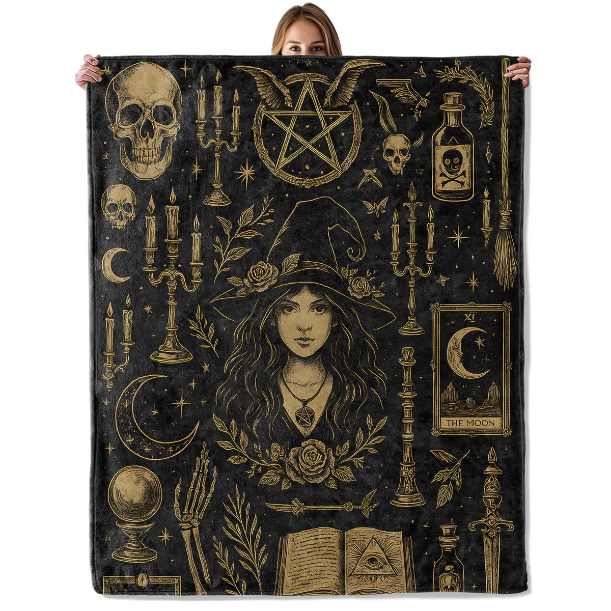 Witch Gothic Throw Blanket for Adutls Kids, 50x60 in, Cozy Soft Warm Fleece Blankets Gifts for Couch, Camping, Hiking Decor