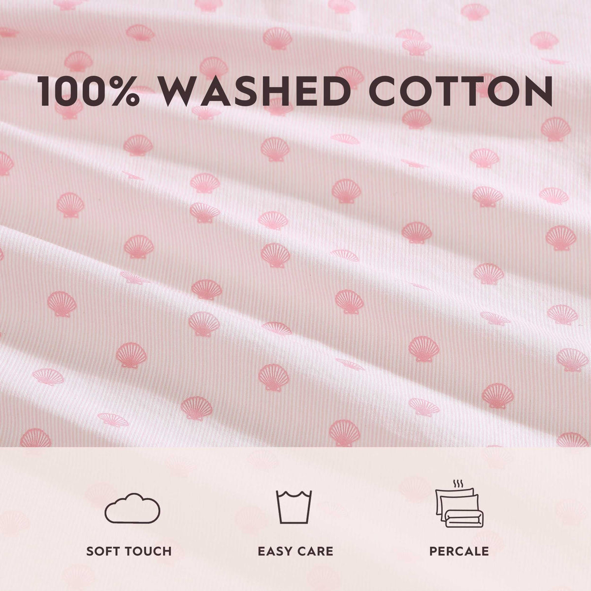 Laura Ashley – Twin Size Sheet Set, Soft & Lightweight Cotton Percale Bedding with Matching Pillowcase, Deep Pocket, Coastal Room Decor, College Dorm Room Essentials (Scallop Dollop Pink)