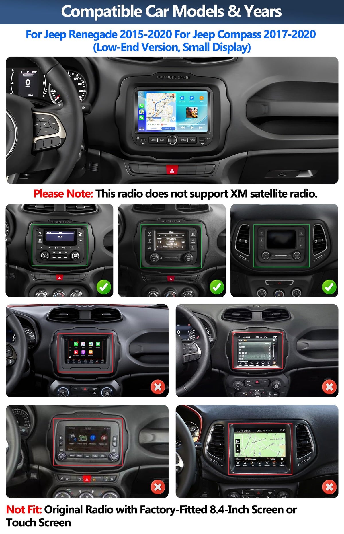CAMECHO 4+64G Car Radio Stereo for Jeep Renegade 2015-2020 / Jeep Compass 2017-2020 (for Small Display), 7" IPS Touch Screen Head Unit with Android 15 CarPlay Android Auto GPS Bluetooth Type-C