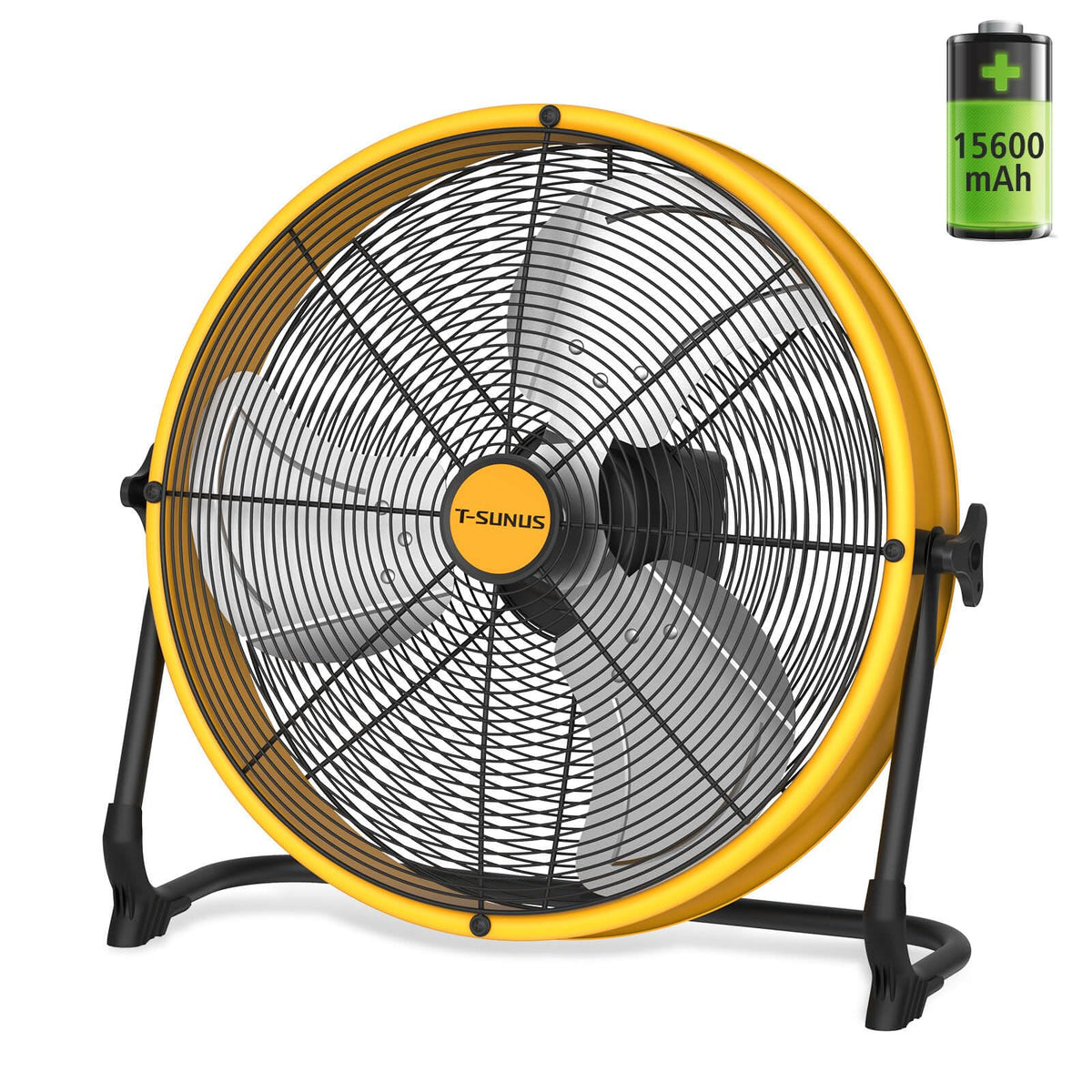 T-SUNUS 16" Battery Powered Floor Fan, 15600mAh Rechargeable Cordless Fan 2500 CFM High Velocity Airflow, Quiet Brushless Motor, 360° Adjustable Tilt for Home Garage Outdoor Patio RV Emergency Camping
