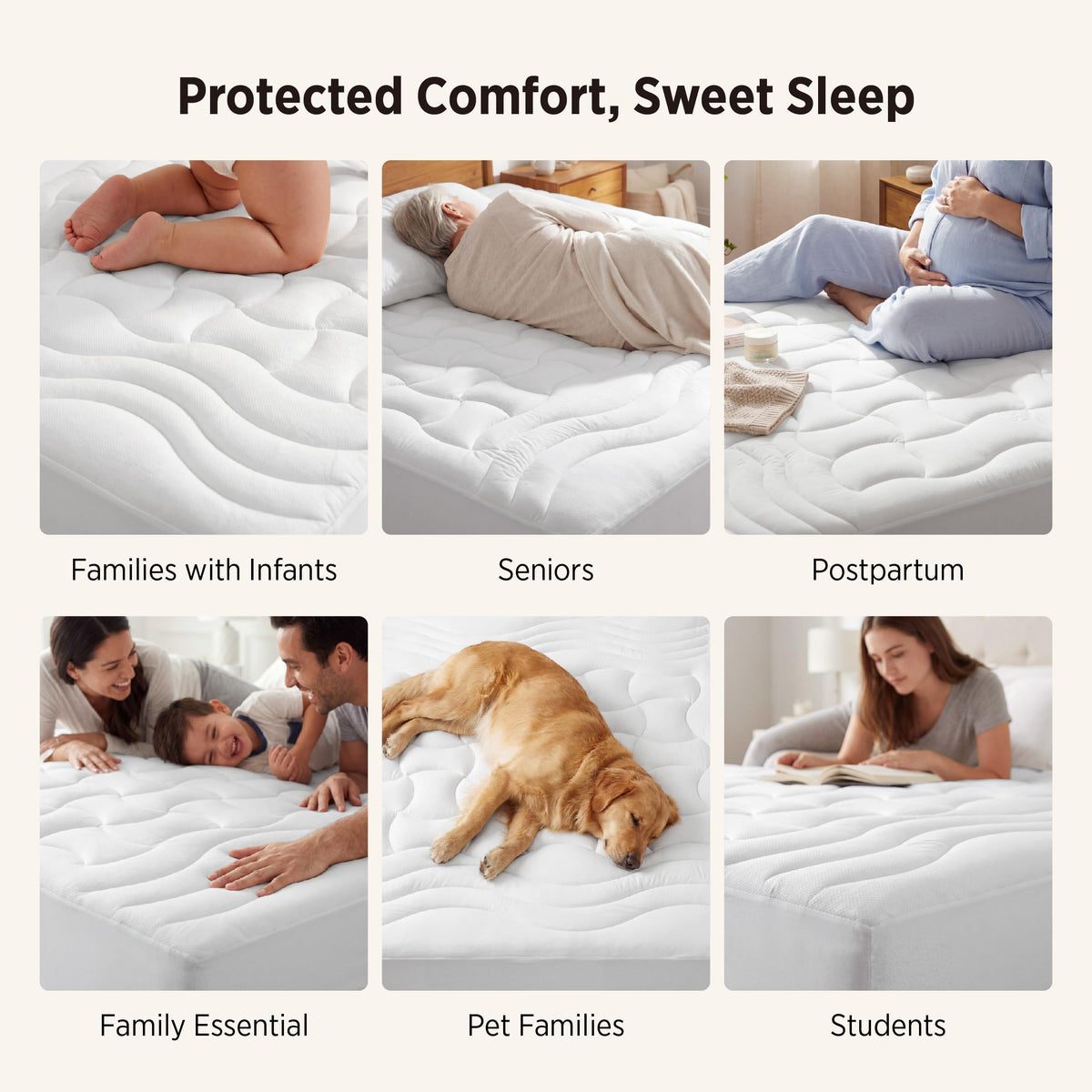 Bedsure King Size Mattress Protector Waterproof - Quilted Fitted Waterproof Mattress Pad Topper with 8-21 Inches Deep Pocket, Noiseless Bed Cover Padded, Machine Washable,White, 78x80 Inches