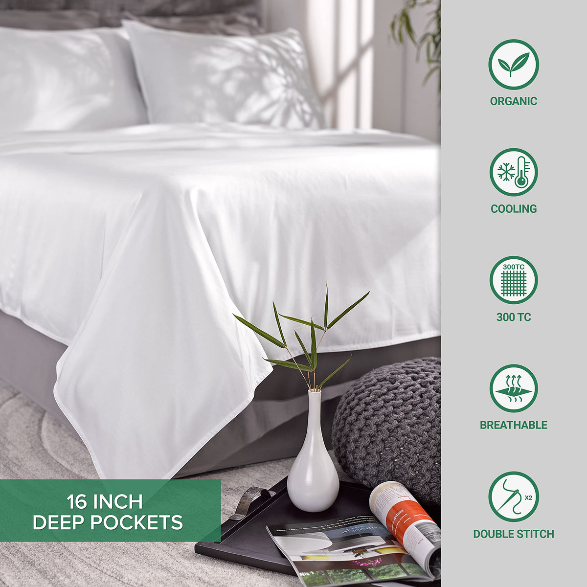 Pure Bamboo Short Queen Sheets for RV Camper (60"x75") - Genuine 100% Organic Viscose Derived from Bamboo Bed Sheet Set, Soft & Cooling, 2 Year Quality Promise (Short Queen, Sterling Blue)