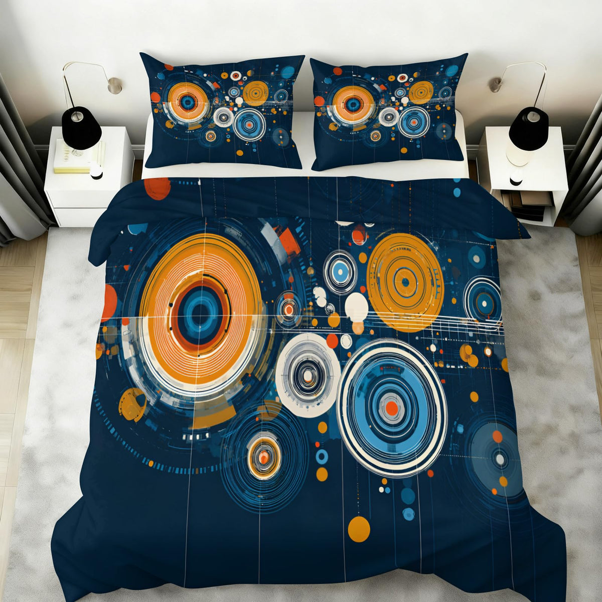 ZAOMIR Modern Abstract Circle Duvet Cover Twin Size, Colourful Disc Bedding Set 3 Piece, Hippie Hip Hop Patterned Comforter Cover with Zipper Soft Microfiber, 2 Pillowcases