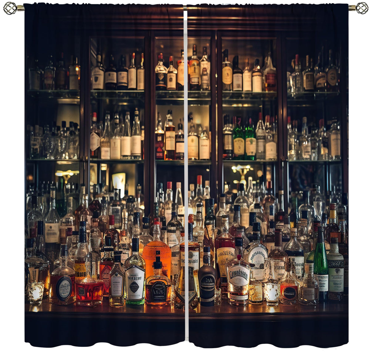 VUMIVI Retro Bar Curtains Variety of Liquors Dark Color Scheme Modern Scenic Art Bar Theme Rod Pocket Window Treatments for Living Dining Kitchen Pub Restaurant Salon 42" W X 44.5" L