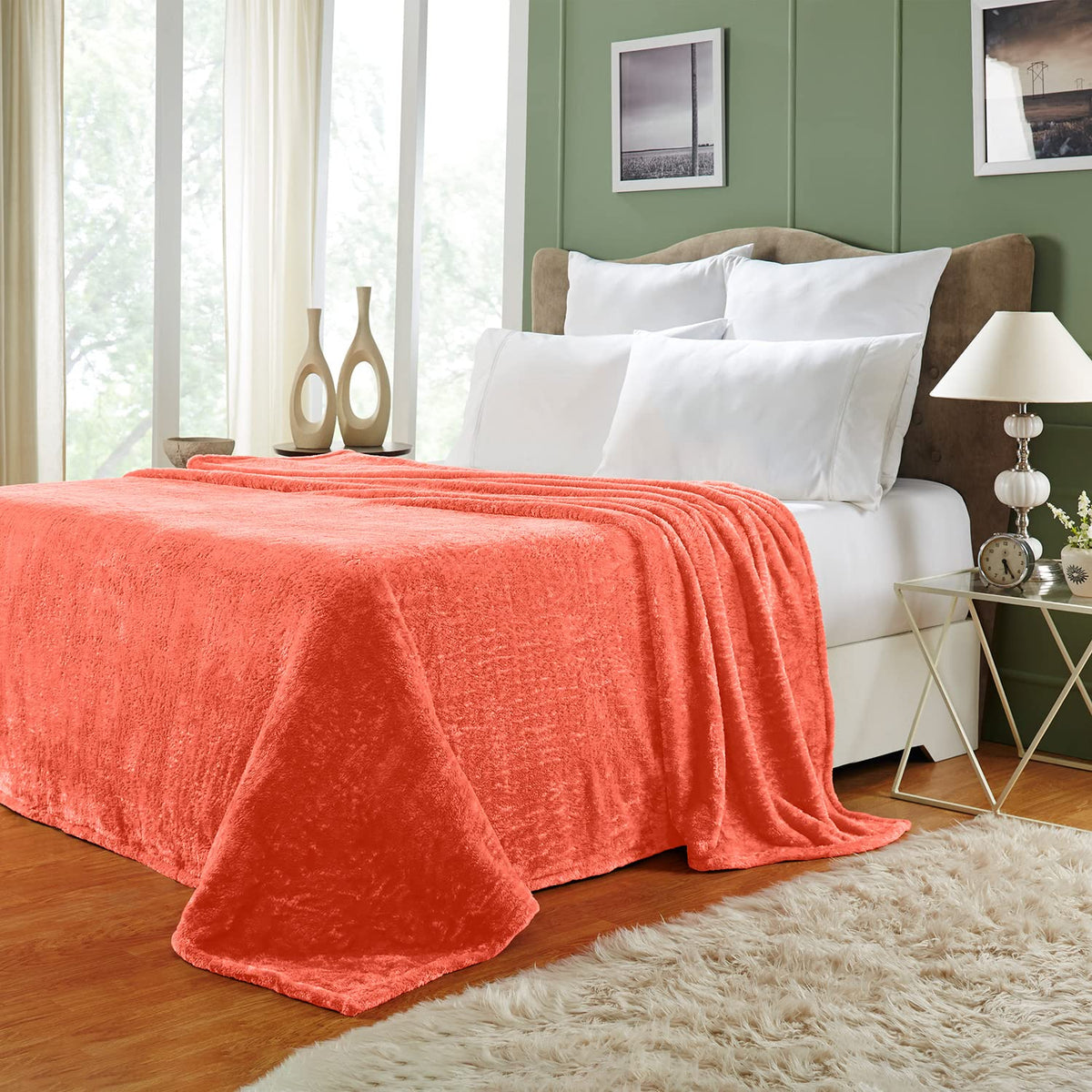 Superior Classic Solid Fleece Blanket, Thick, Cozy, Warm Blankets, Velvety Soft Plush Bedding and Sofa Throw, Cute Bedroom Decor, Fuzzy Cover, Medium Weight Comfort Essentials, King, Coral