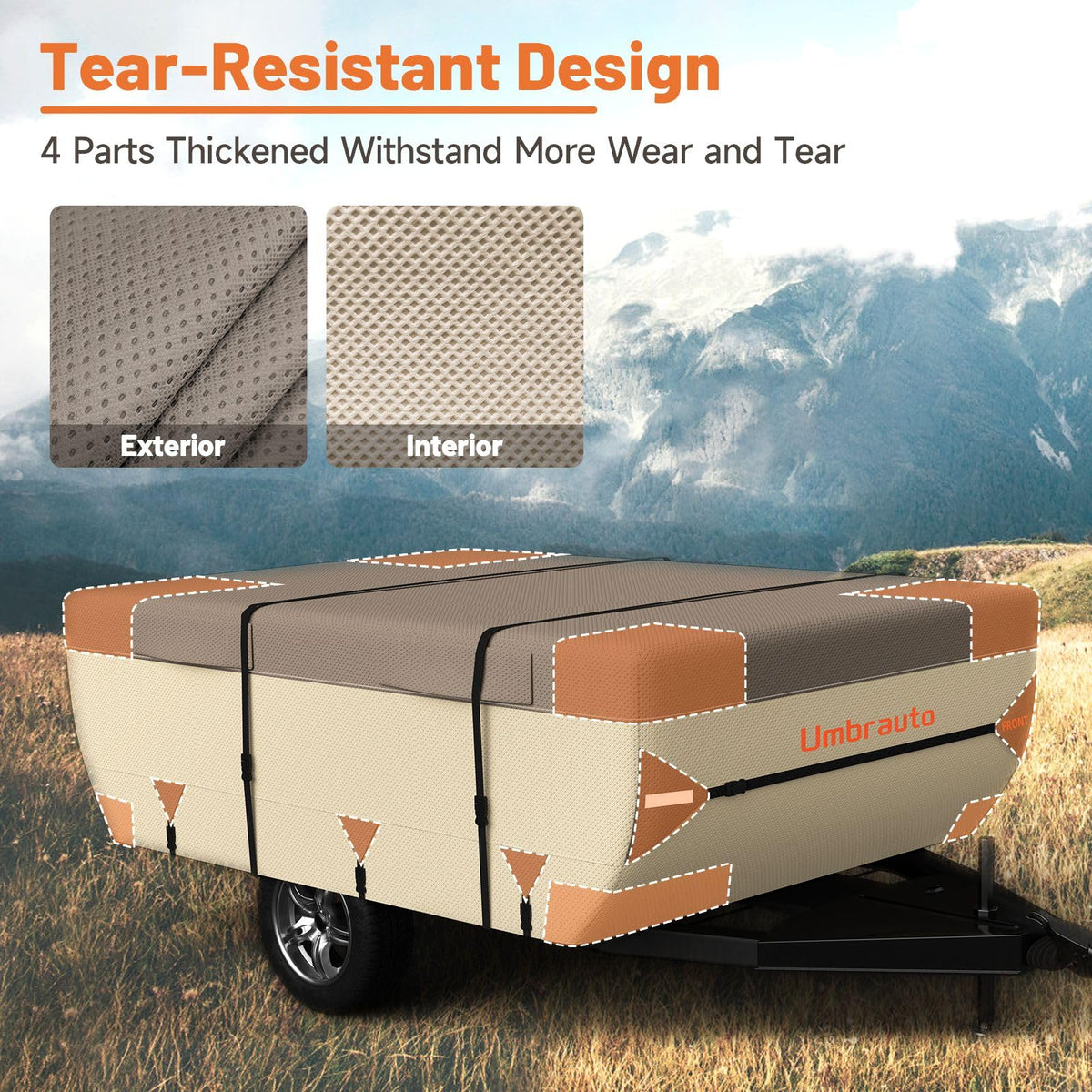 Umbrauto Pop Up Camper Cover for 12'-14' Folding Tent Trailer – 9-Layer Top, 3-Layer Side, Waterproof, Windproof, Sun-Resistant, Heavy-Duty Cover for All-Weather Protection