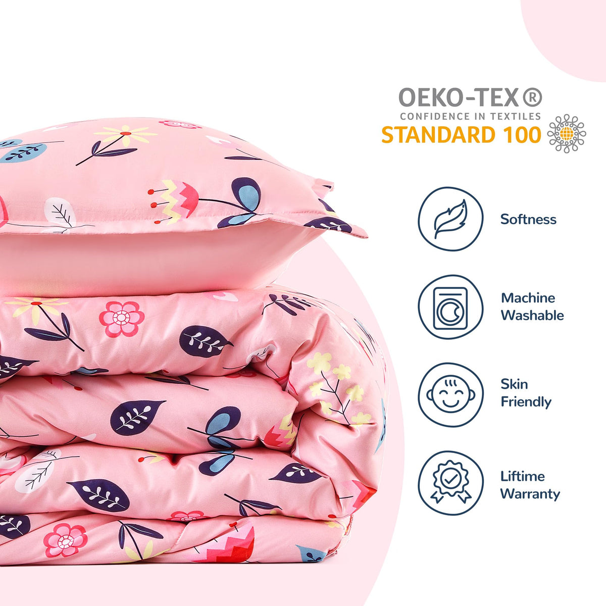 SLEEP ZONE Kids Bedding Full/Queen Comforter Set - Cute Printed for Boys, Girls, Teens, Super Soft, Fade Resistant (Pink Flower, Full/Queen)