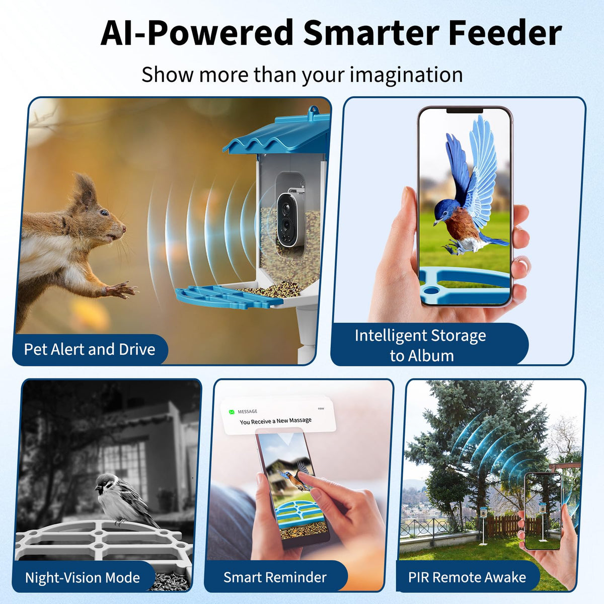 Smart Bird Feeder with Camera, 4K Ultra HD Live Video Wild Bird House with AI Recognition of 8000+ Species,Solar Powered Wireless Bird Camera,Squirrel Deterrent,Auto Capture,Ideal Gift for Bird Lovers