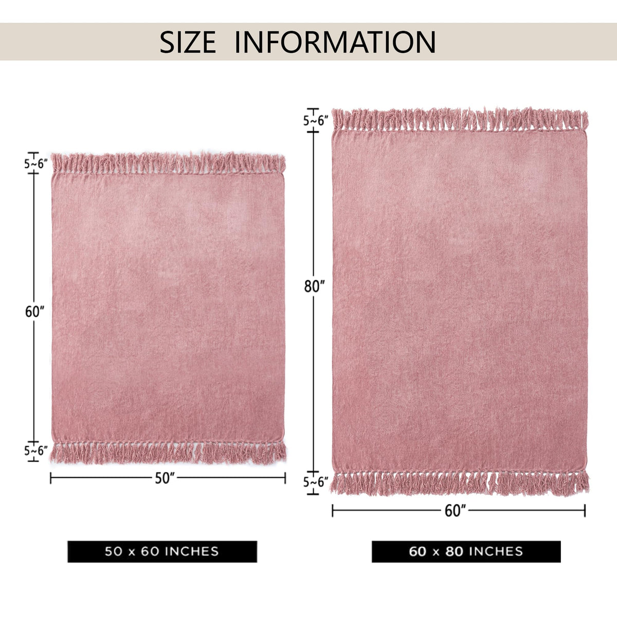 LONG CREATE Chenille Throw Blanket for Couch 50"X 60", Soft Cozy Throws with Fringe Tassel for Bed Sofa Chair Cover, Lightweight Knitted Decorative Boho Blankets for Living Room, Mauve