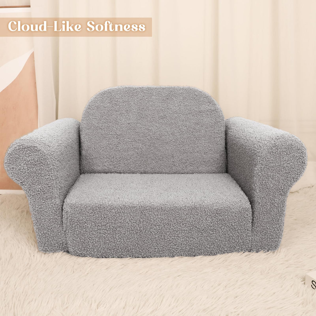 Hrebr Chairs for Toddler, 2-in-1 Toddler Soft Teddy Baby Couch Fold Out, Convertible Chair to Lounger for Girls and Boys|Safety Certified | Gift for Children
