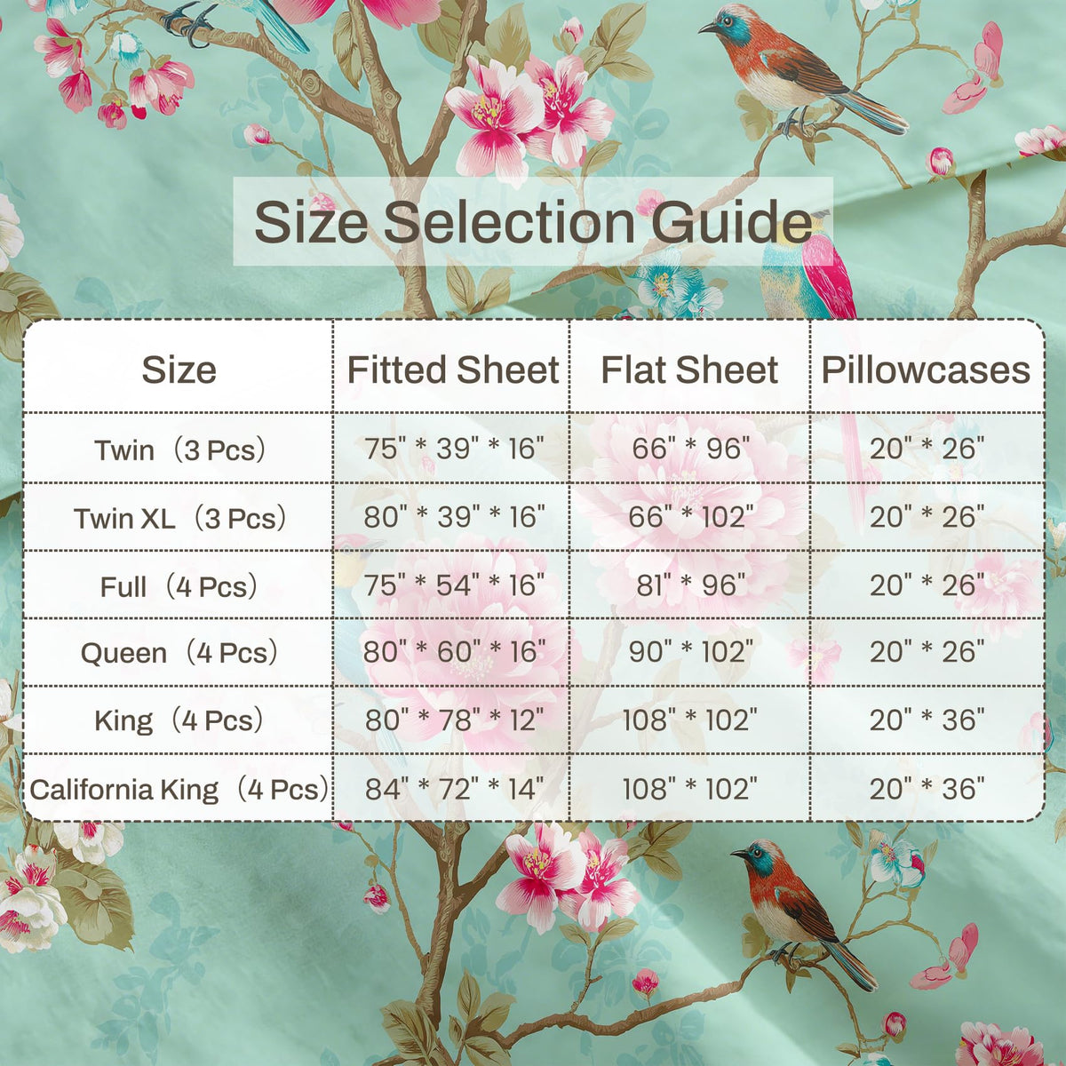Bird and Peony Bedding Set 4 Pcs Chinoiserie King Sheets