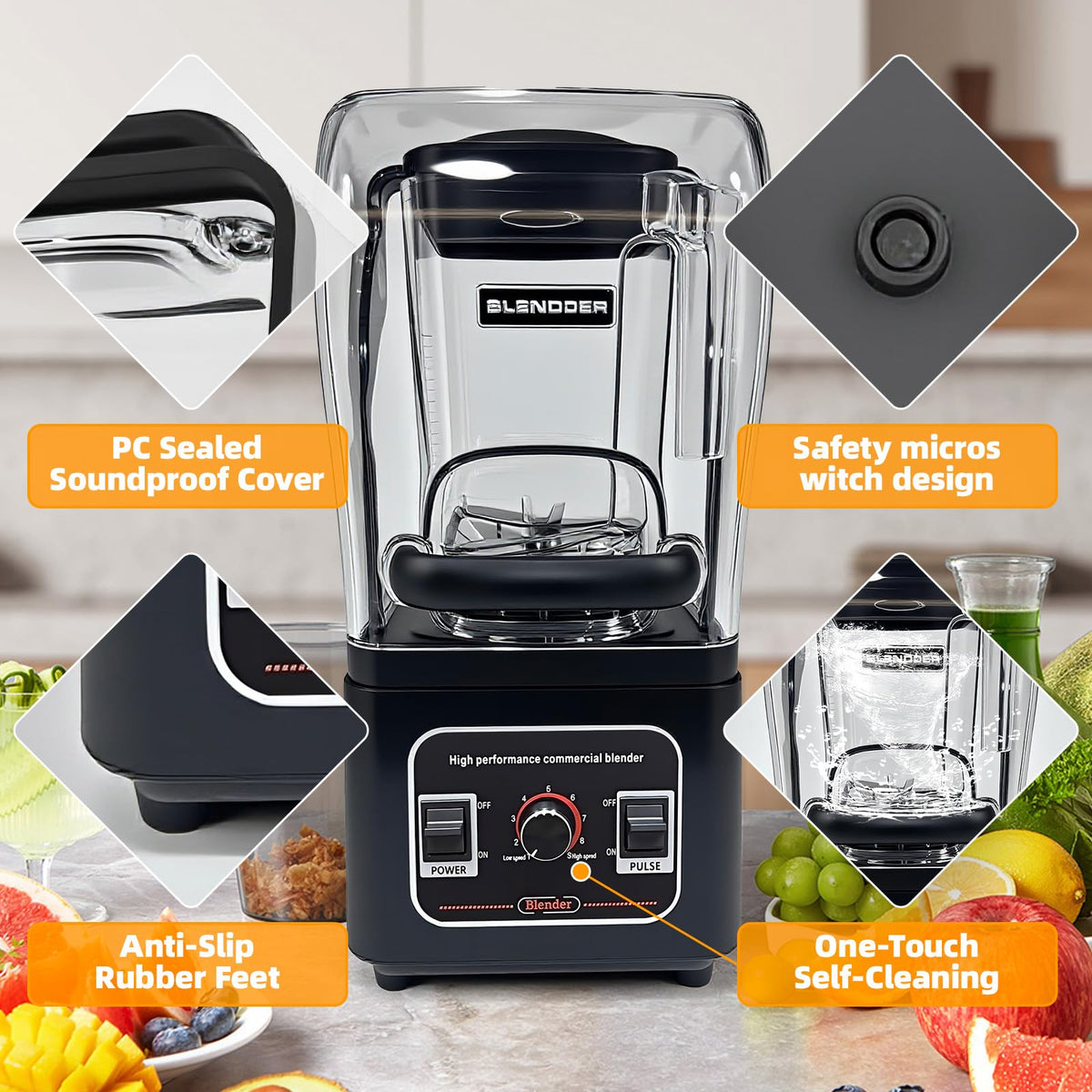 Nalison Commercial Blender Heavy Duty Restaurant, Professional Quiet Blender,1800W Commercial Mixer for Smoothies, Noise Reduction Blenders for Kitchen and Business (Model: G7)