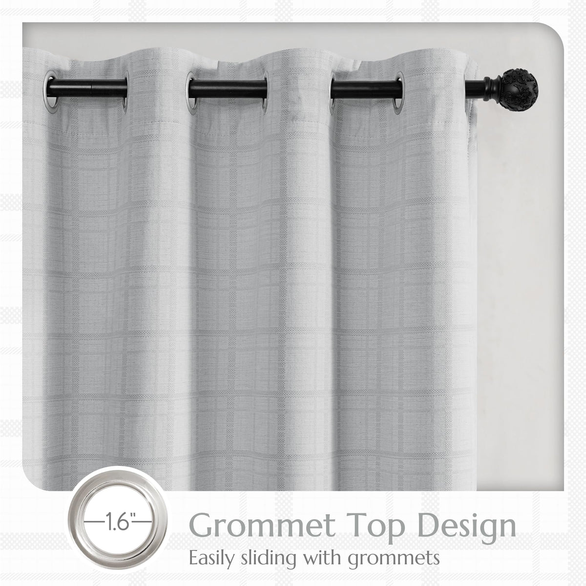 Beauoop Grey Plaid Jacquard Blackout Curtains 84 Inches Long 2 Panels for Bedroom Living Room Gingham Checkered Room Darkening Thermal Insulated Soundproof Grommet Window Drapes, 52x84 2 Set