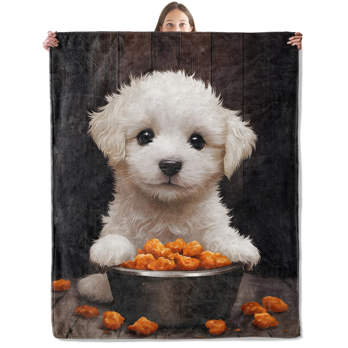 xmwjfd Fluffy Maltese Dog Blanket, Cozy Plush Cute White Puppy Throw Blanket for Couch Bedroom Outdoor, Lightweight Soft Flannel Travel Blankets, Gifts for Women Adults Kids, Warm Decor 50"×60"