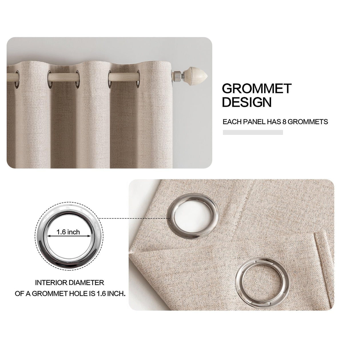 MIULEE 100% Blackout Linen Textured Curtains for Bedroom Solid Thermal Insulated Natural Beige Grommet Room Darkening Curtains & Drapes Luxury Decor for Living Room 52 x 96 Inch (2 Panels)