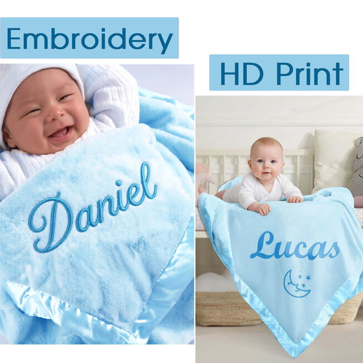 DayOfShe Personalized Baby Blankets with Name for Boys Girls Birthday Baby Shower New Essentials Gifts,Custom Blue Baby Boy Blankets with Name for New Baby Boy Christmas