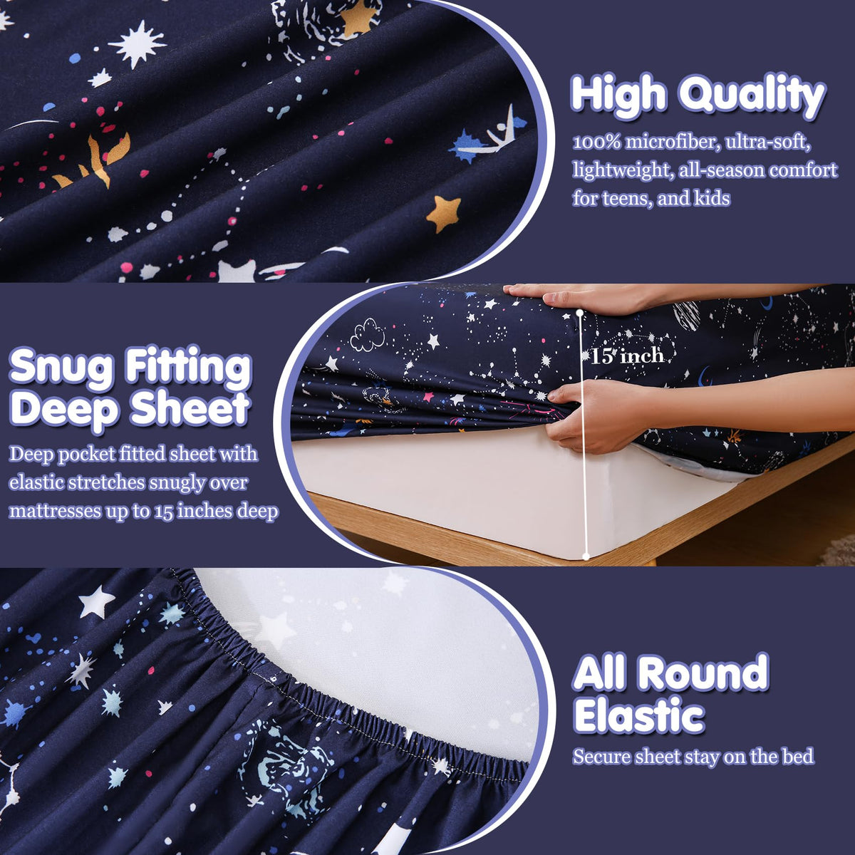 CIMVI Kids Twin Sheets Set Boys Girls Colorful Starry Galaxy Bed Sheets 15-Inch Deep Pocket Fitted Sheet Soft Microfiber Bedding with Pillowcase Fade Resistant Children Teens Room Decor
