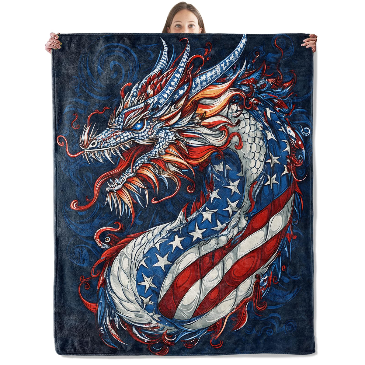 xmwjfd Patriotic Dragon Blanket, Cozy Plush Throw Blanket for Couch Bedroom Outdoor, Lightweight Soft Flannel Travel Blankets, Gifts for Women Adults Kids, Warm Decor 50"×60"