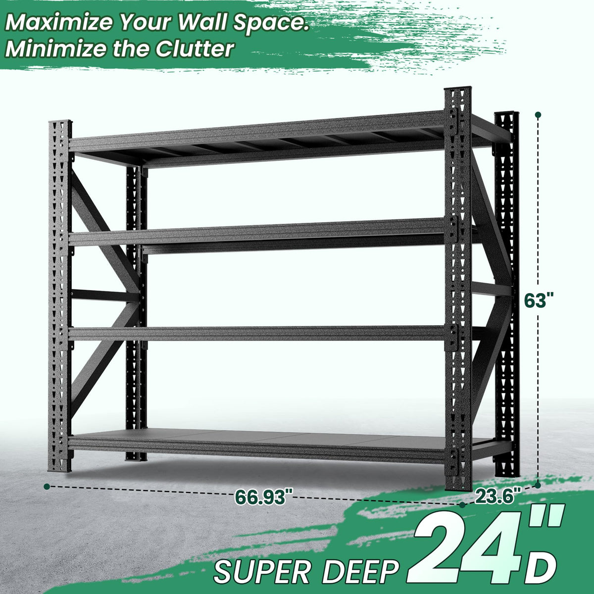 VIYET 4-Tier Heavy Duty Garage Shelving,Industrial Shelving for Low Ceilings,Garage Storage Racks Heavy Duty Steel Shelves,Compact Metal Rack for Basements,Garages with Ductwork,Apartments