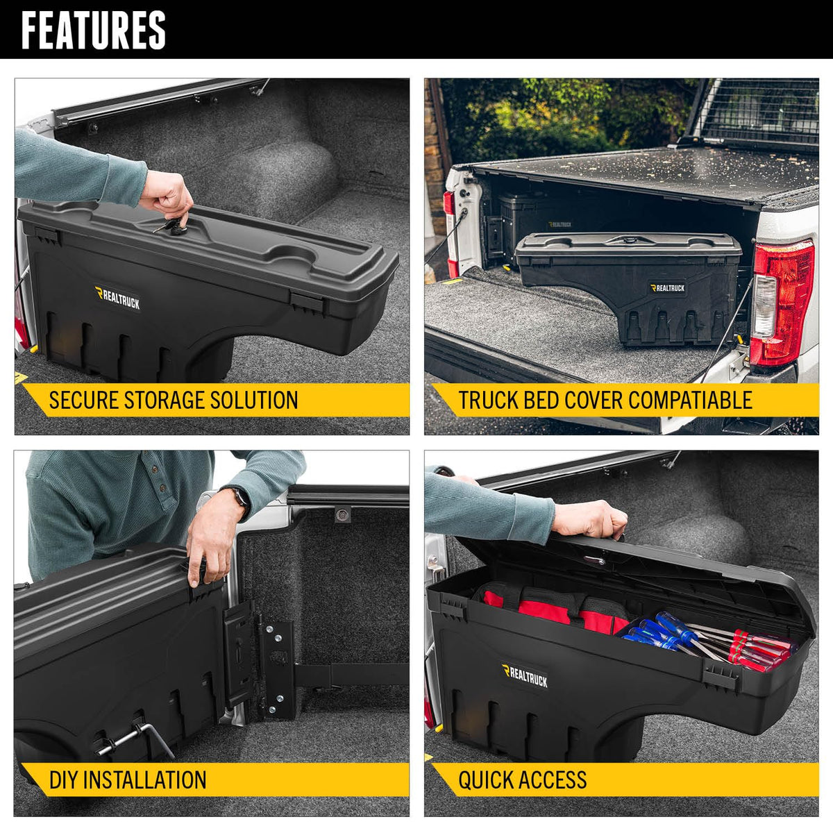 RealTruck UnderCover SwingCase Truck Bed Storage Box | SC401D | Fits 2005 - 2023 Toyota Tacoma Drivers Side - (19-23) With Factory Storage Box
