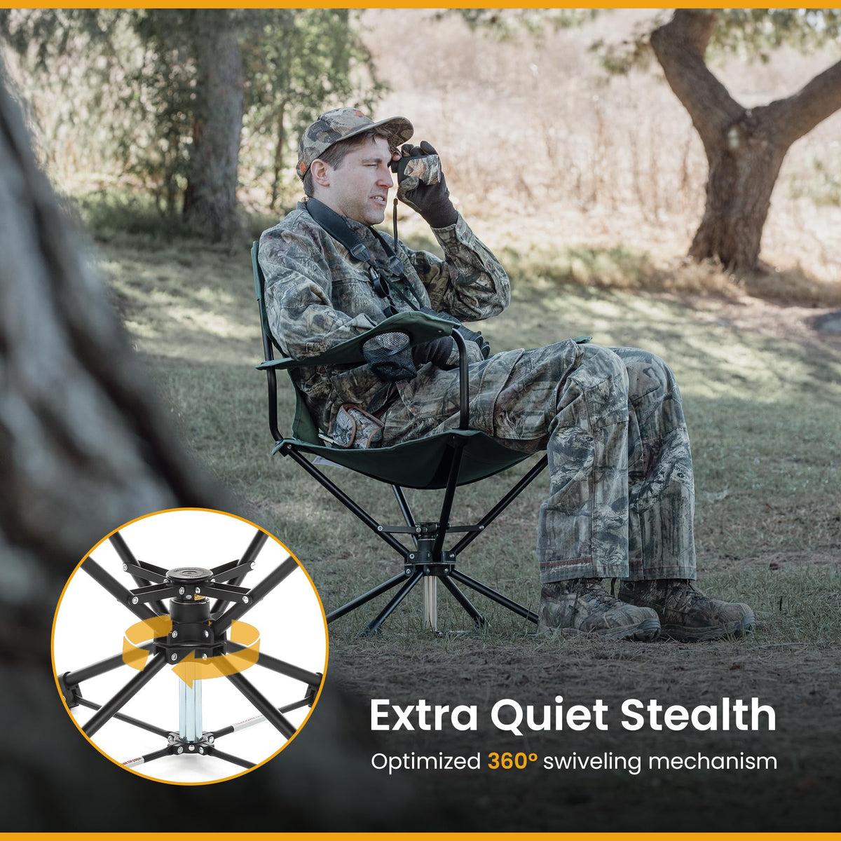 ARROWHEAD OUTDOOR 360° Degree Swivel Hunting Chair Stool Seat, Perfect for Blinds, No Sink Feet, Supports up to 450lbs, Carrying Case, Steel Frame, Fishing, High-Grade 600D Canvas, USA-Based Support