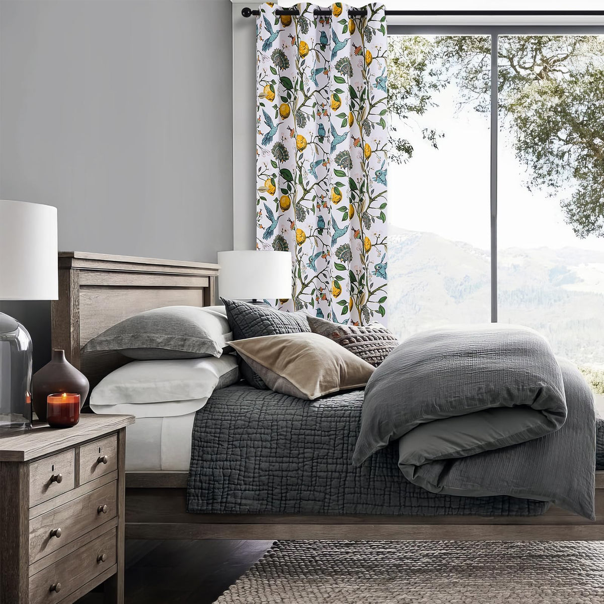 Topfinel Floral Curtains & Drapes Coquette Winter Blackout Elegant Vintage Farmhouse Country Hummingbird Patterned Grommet Curtains for Dining Living Room Sliding Glass 2 Panels 96 inch Long