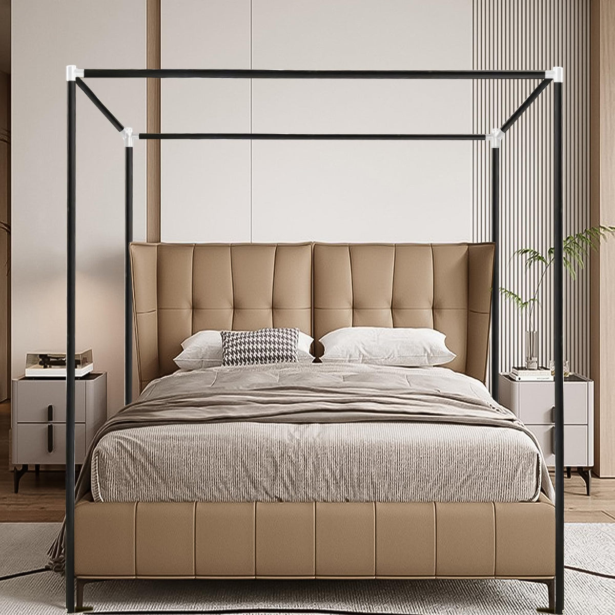 Jondow Stainless Steel Canopy Bed Frame King Size, Sturdy Post Poles Thicken King Size Canopy Frame for Metal Bed Wood Bed Bedroom Decor, Black