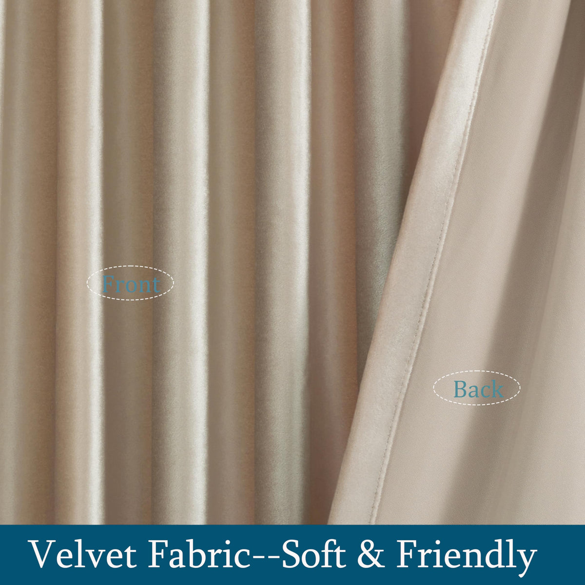 PRIMROSE Champagne Polyester Velvet Curtains 96 inch Long for Living Room,Set of 2 Panels Blackout Rod Pocket Back Tab Window Treatment Room Darkening Heavy Decorative Curtains Drapes for Bedroom