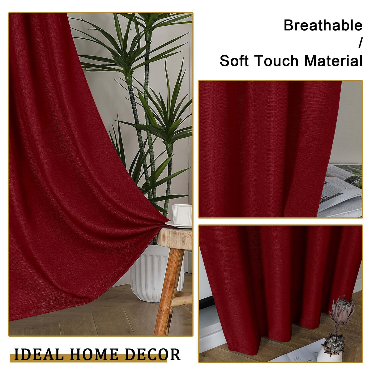 Lecloud Bessie Red Curtains 45 Inch Length 2 Panels Set, Airy Faux Linen Textured Light-Filtering Christmas Soft Curtains, Rod Pocket Window Treatments for Bedroom Living Room, Each 30" W x 45" L