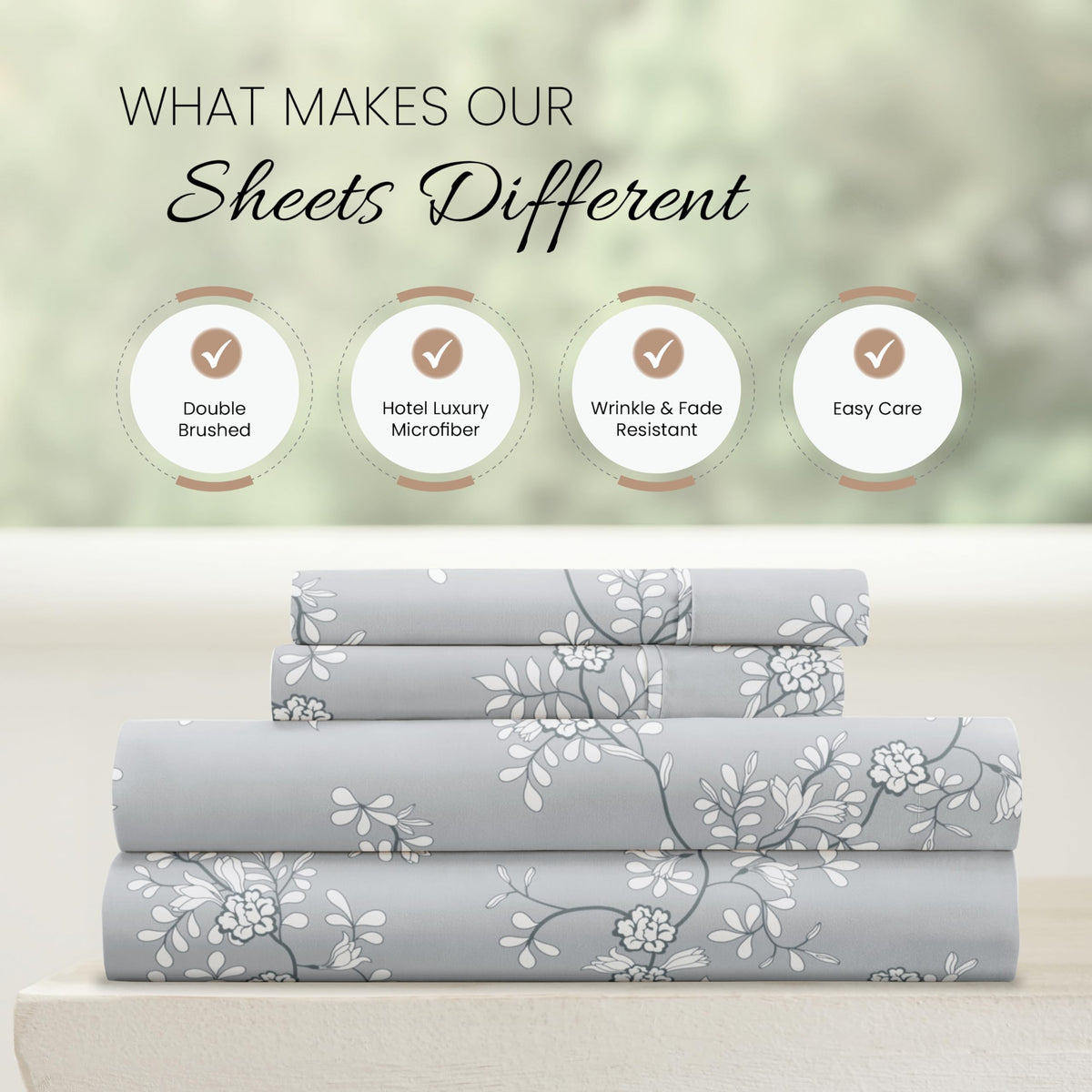 Linen Market Patterned Microfiber King Sheet Set 4 Piece – Oeko-TEX Certified Ultra Soft & Wrinkle-Free - 16" Deep Pocket Sheets - Easy Care King Size - Trellis Vine Light Gray