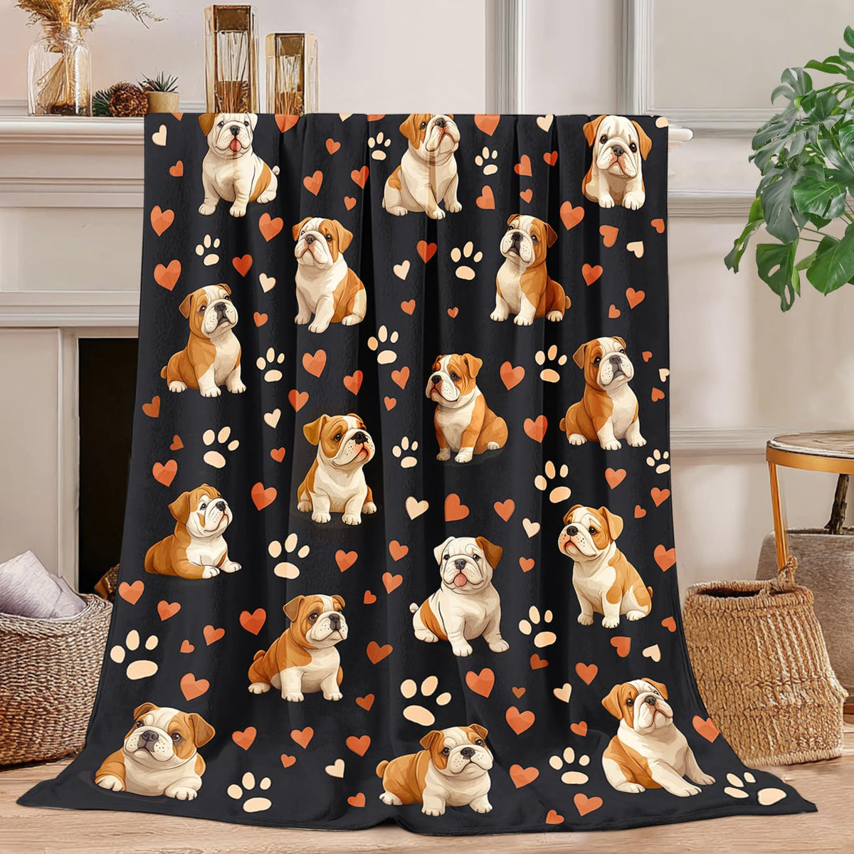 English Bulldog Blanket English Bulldog Decor Cozy Animal Throw Super Soft Plush Flannel Fleece Blanket Gift for Kids Adults Men Women Ultra Warm & Lightweight Flannel, 50"X40"