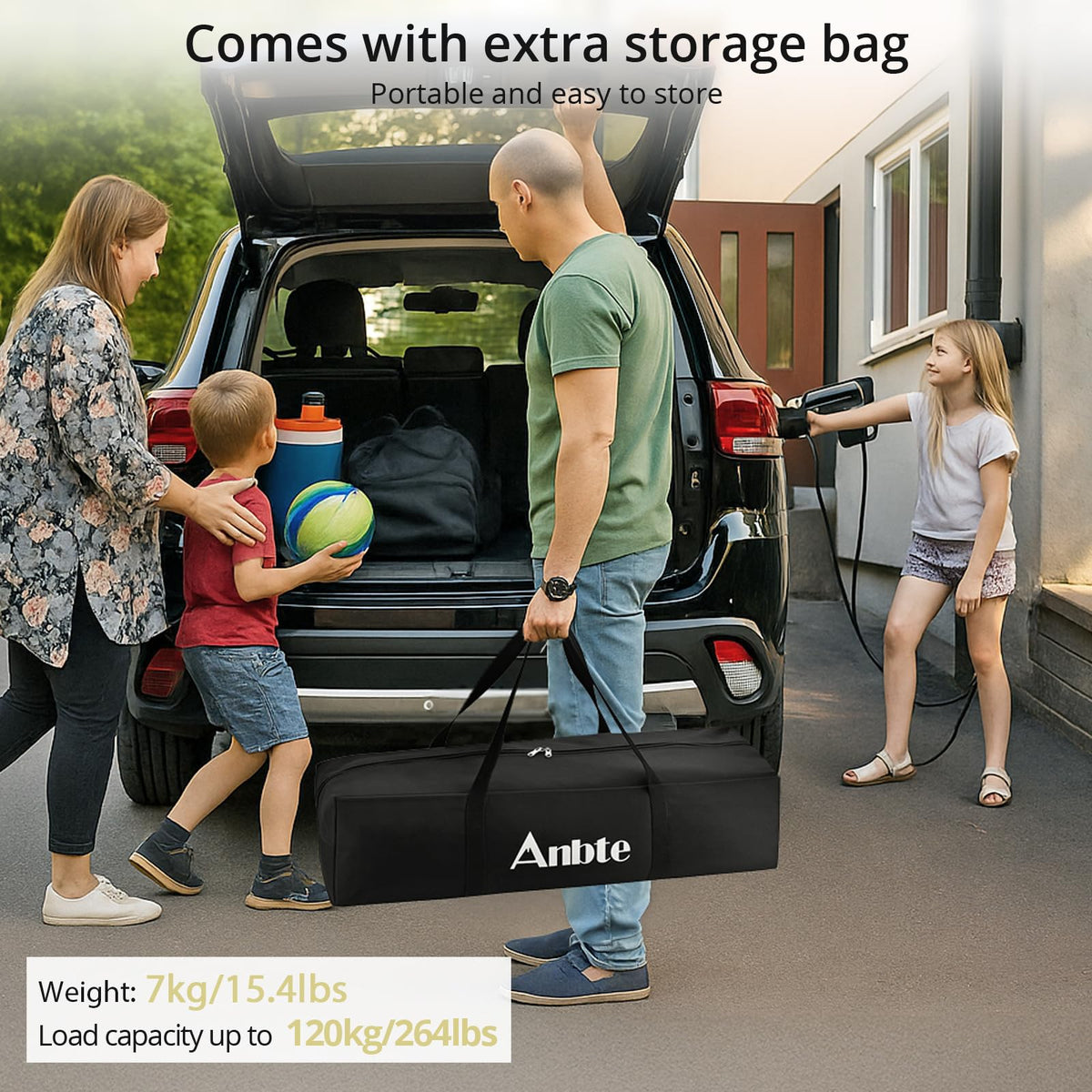 Anbte Heavy-Duty Camping Table, 48” x 23.6” Large Roll Up Camping Table for 6-8 People Support 264lbs with Carry Bag, Waterproof, Portable, for Backyard BBQ Tailgating Picnic Party Indoor, Black