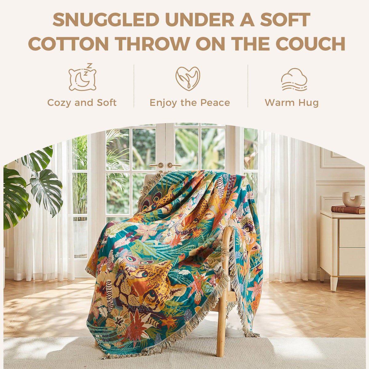 LUTBM Throw Blanket for Couch Sofa Soft Cotton Summer Blankets for Bedroom Living Room All Season Reversible Leopard Embroidery Reversible Breathable Throws Whimsical Home Decor 50"x60"