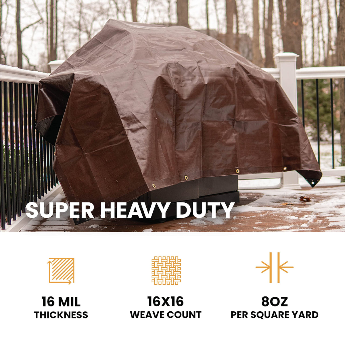 WHITEDUCK Super Heavy Duty Poly Tarp Cover 16 Mil & 10 Mil with Grommets and Reinforced Edges (Brown, White & Silver Black) (Brown- 16 Mil, 30' x 30')
