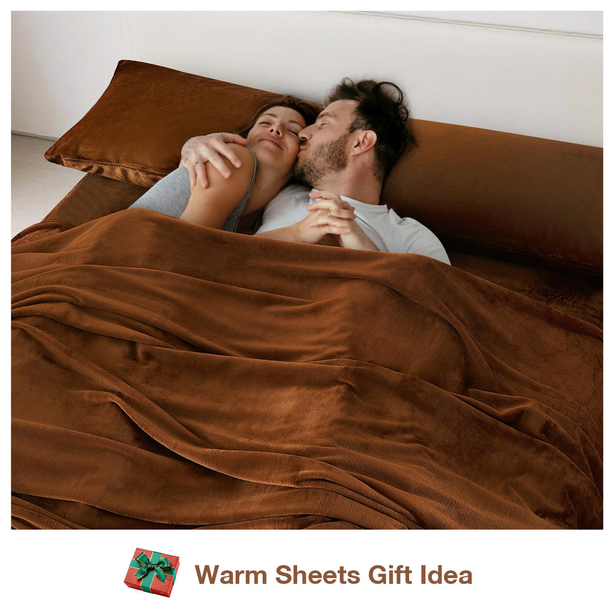 Viviland Full Plush Bed Sheets, Microfleece Fitted Sheets with 15" Deep Pocket, Flannel-Like Fuzzy Velour Velvet Winter Sheets & Pillowcase Set - Maillard Brown