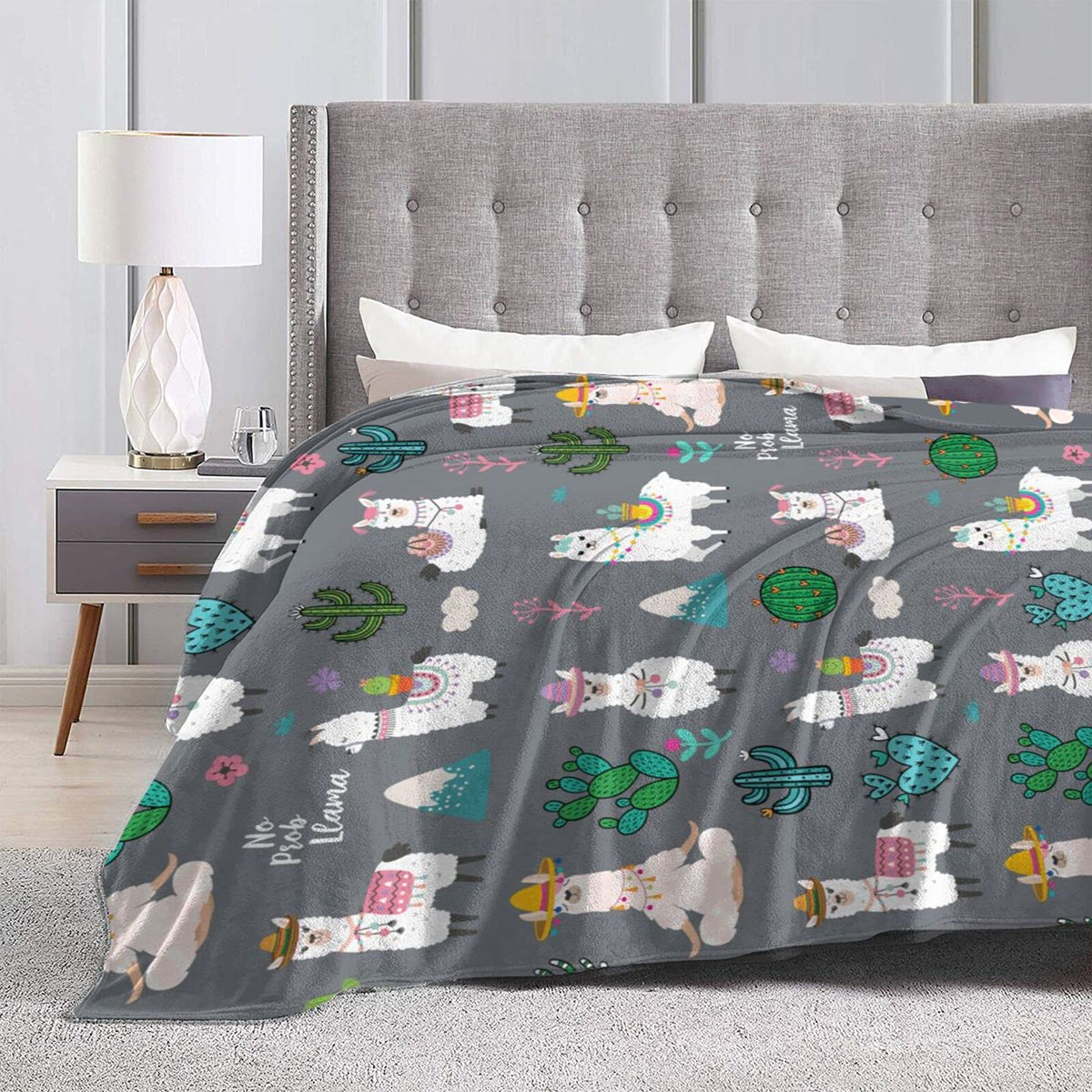 Llama Alpaca Soft Warm Throw Blanket Lightweight Flannel Fleece Bed Blanket Gift for Boys Girls Kid Adults Or Pet Chair Couch Microfiber Blankets 60"X 50"