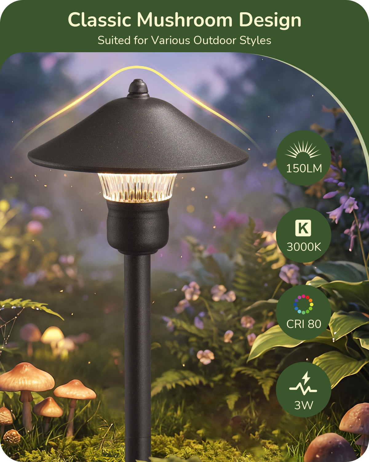 EDISHINE Low Voltage Pathway Lights, 3W 150 LM 3000K 16.5“ Tall LED Landscape Lights, 12V AC/DC 50,000Hrs Waterproof Aluminum Housing Outdoor Landscape Lighting for Path, Yard, Garden