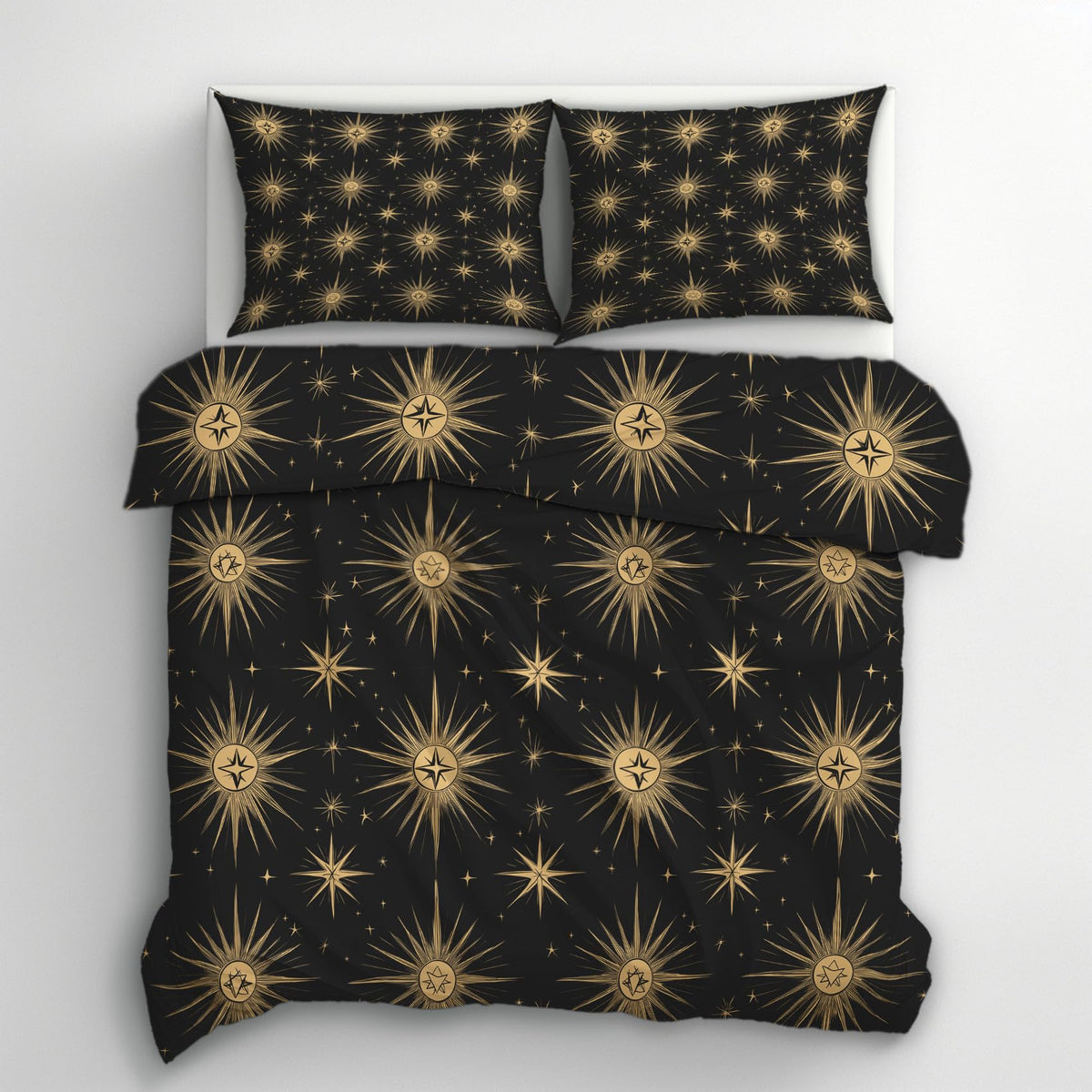 zcwl Atomic Duvet Cover Queen Size | Mid Century Modern Bedding Set | 3 Piece | Soft Microfiber Patterned Comforter Cover with Zipper Ties & 2 Pillowcases | Black Gold Retro Bedroom Decor