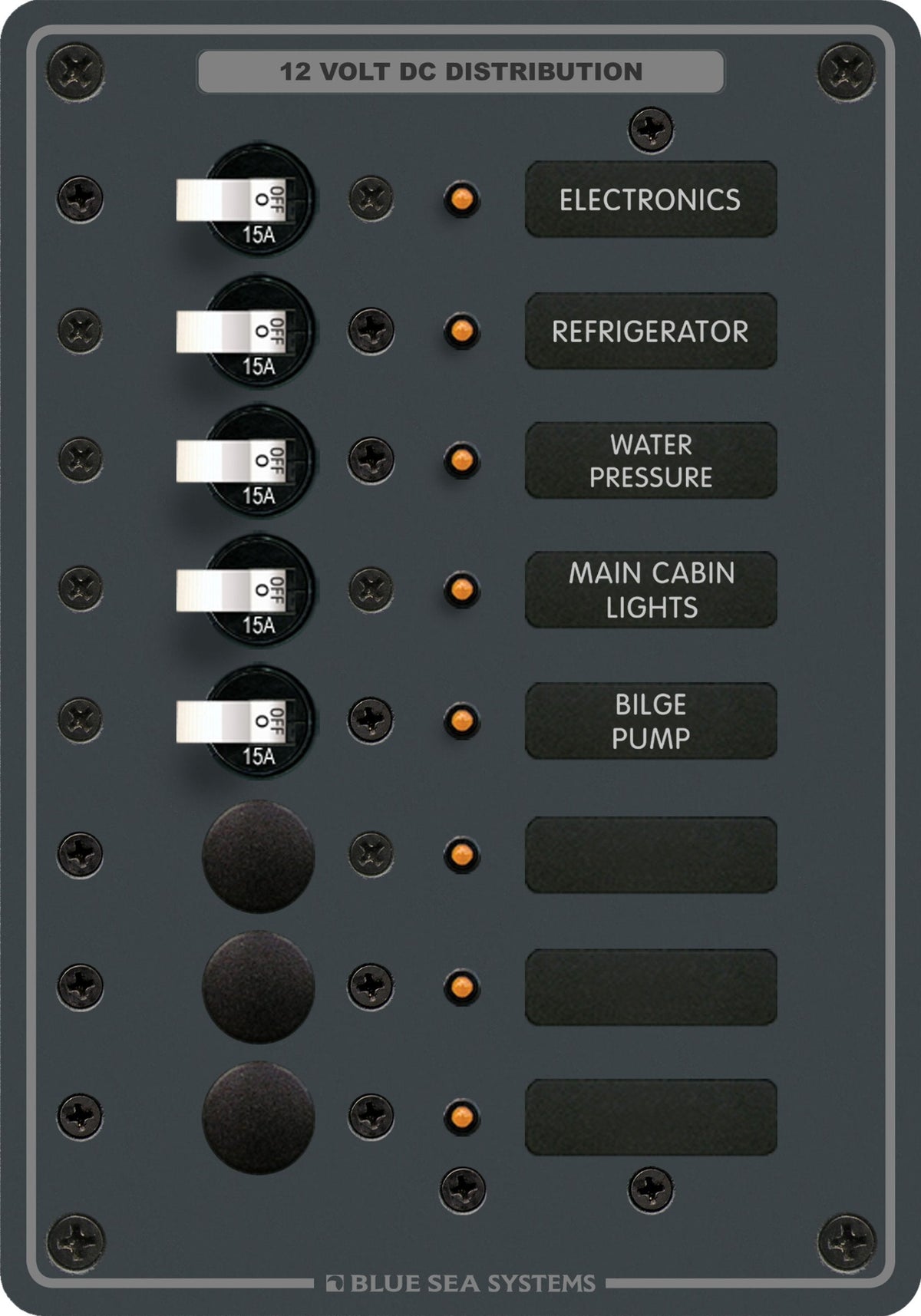 Blue Sea Systems 8023 Traditional Metal DC Panel - 8 Positions Black