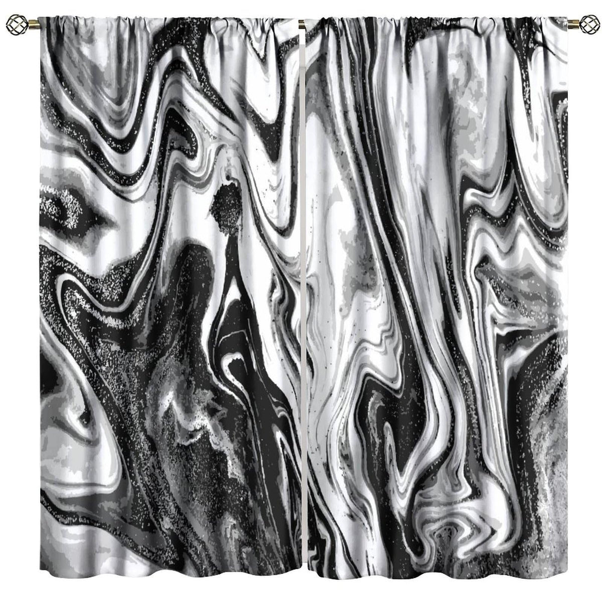 Kurtect Marble Blackout Curtain,Black and White Abstract Aesthetic Print Watercolor Window Curtains for Bedroom Cafe Dining Room Office Living Room Kitchen Drapes,42x45 in