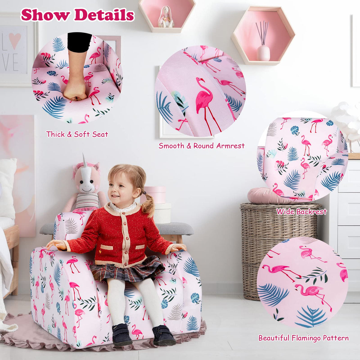 HONEY JOY Kids Sofa, 3-in-1 Convertible Children Folding Sofa & Comfy Flip Open Lounger Chair for Play, Foam Toddler Couch Fold Out, Gift for Boys Girls (Pink)