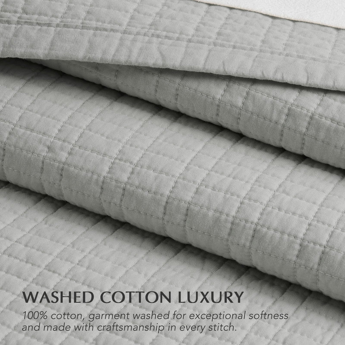 EverGrace 100% Cotton Quilt King Size, Pre-Washed Modern Grid Stitch Lightweight Bedspread Coverlet for All Season, Oversized 3-Piece Bedding Set with 2 Pillow Shams, Drizzle Gray