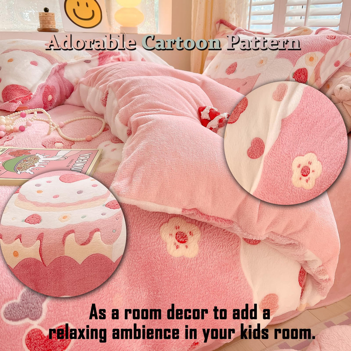 MorroMorn Twin Bedding Sets, Pink Duvet Cover Set, Kawaii Cream Cake Fluffy Comforter Covers Blanket Ultra Soft for Girls Kids Toddler Teen Women Twin/Twin XL Size