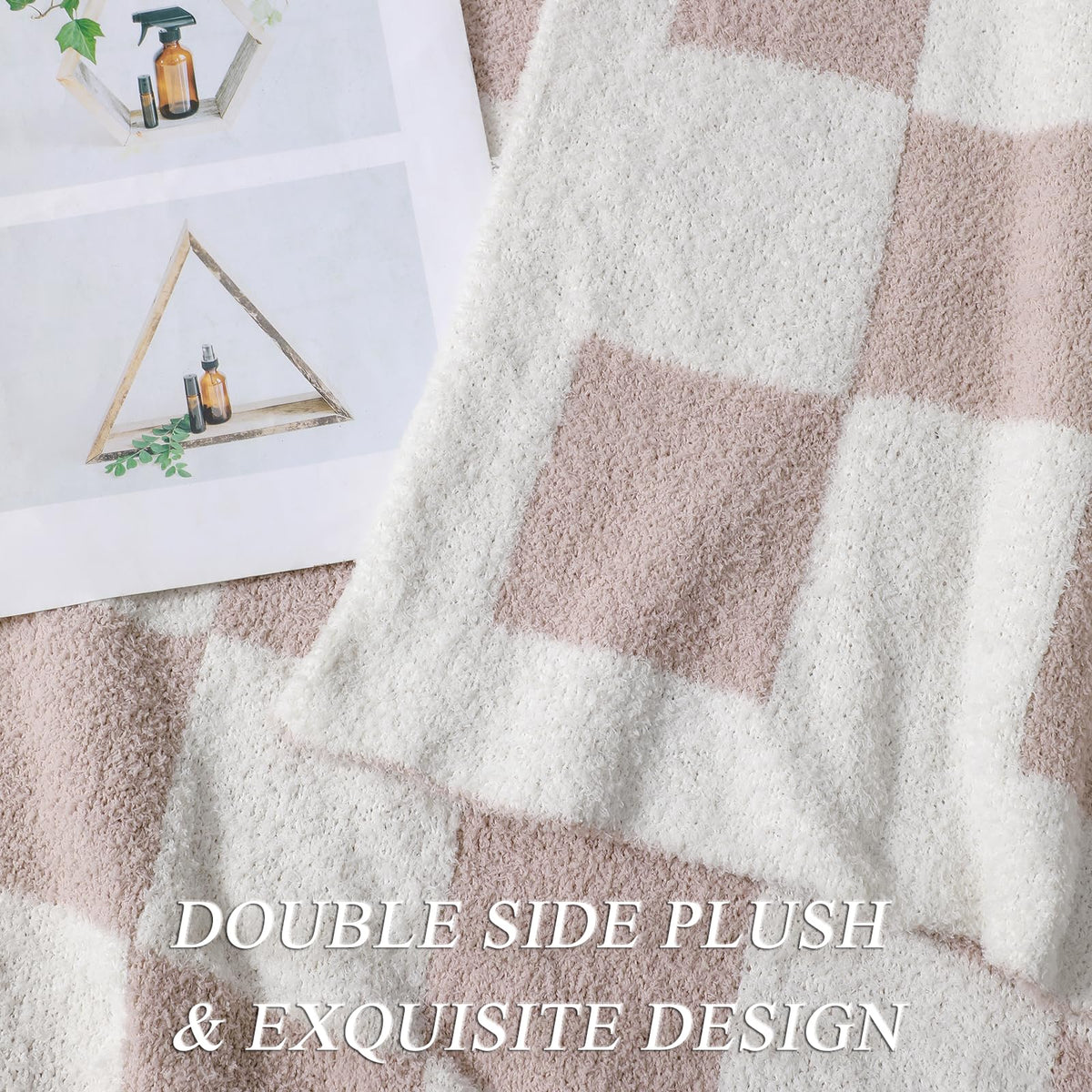 bearberry Fuzzy Checkerboard Grid Throw Blanket Soft Cozy Warm Microfiber All Season Blanket Decor for Couch Sofa Bed Travel Home (Cream, 50''x60'')
