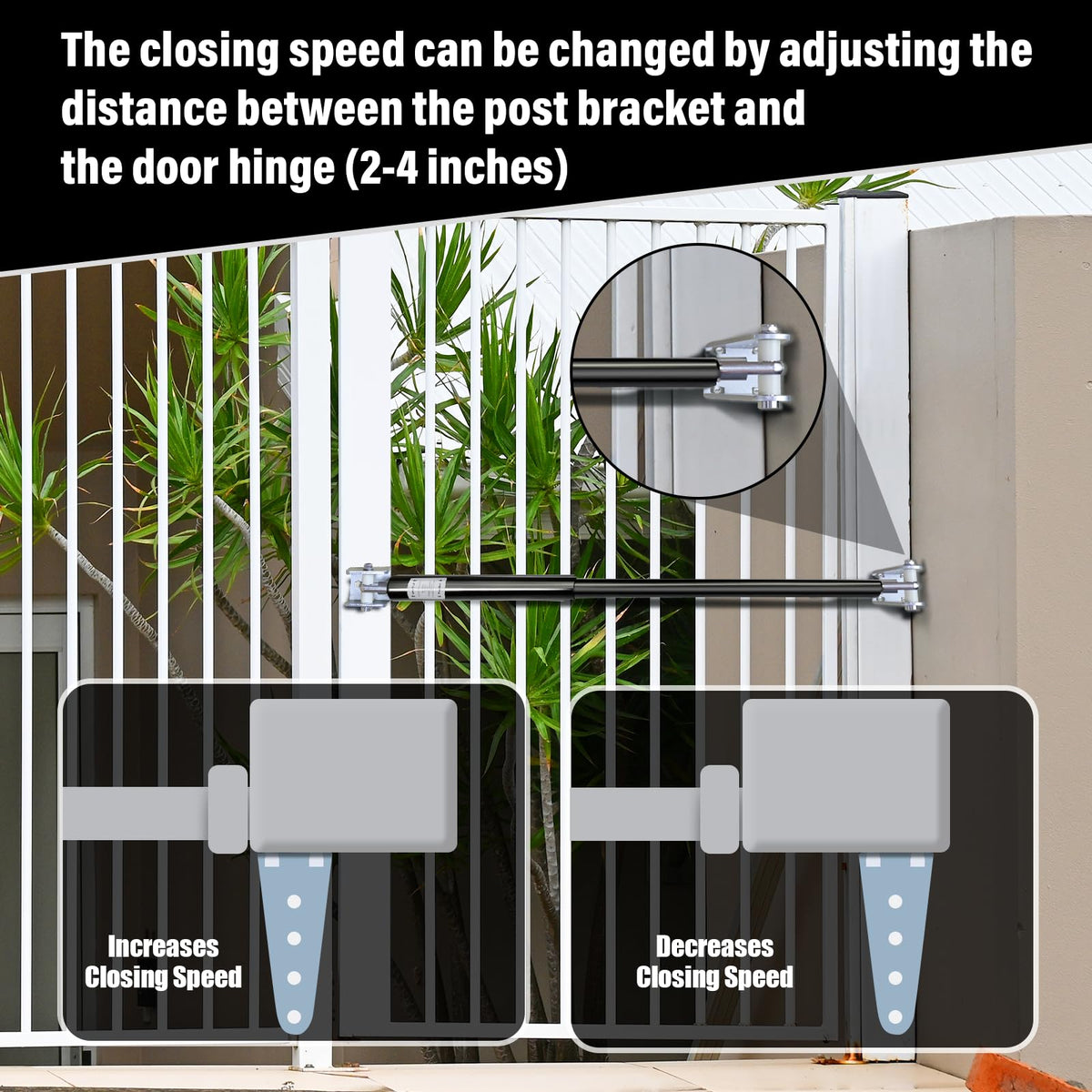 TB600 Hydraulic Outdoor Gate Closer for 150 to 250 lb, Width 44 to 72 Inches. Gates on Farms, Ranches, Gardens, Sports Complexes and Home Yards, Black, Opening Pressure 8 to 18 Pounds