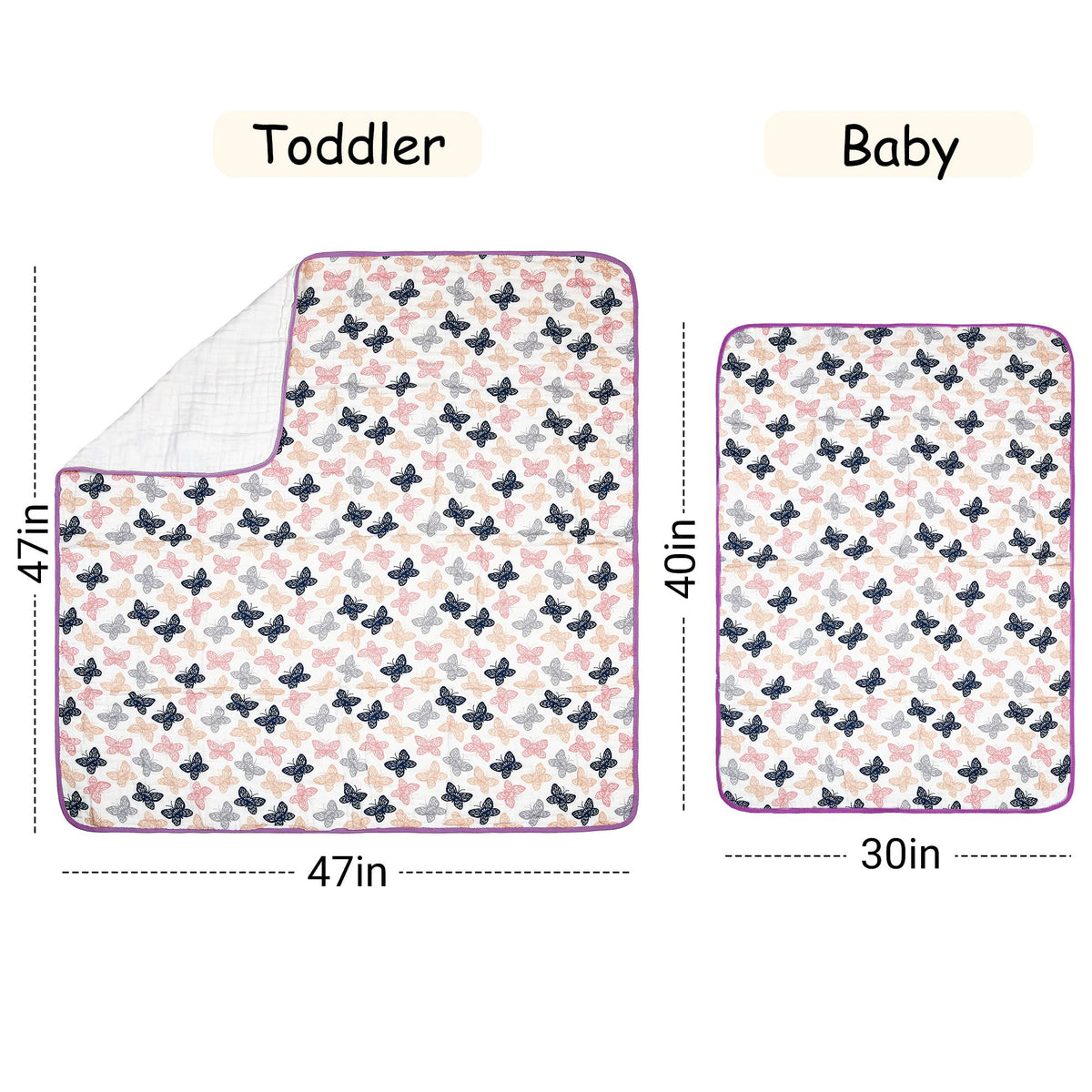 ZPECC Muslin Toddler Blanket Thicker, 47x47 Organic Cotton Kids Quilt Hypoallergenic for Baby Essentials Crib Stroller Daycare Cot, Butterfly