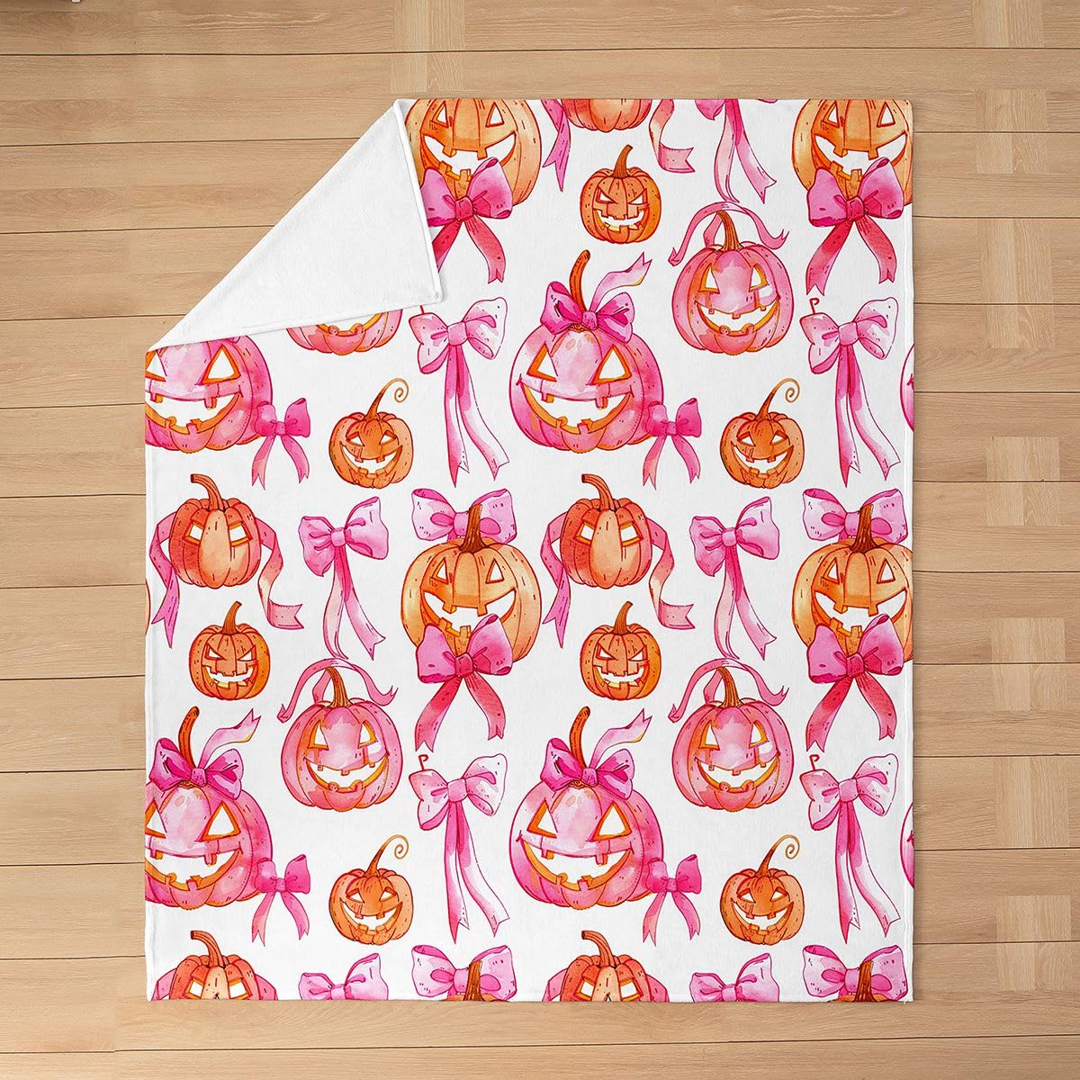 Feelyou Spooky Pumpkin Flannel Fleece Throw Blanket Halloween Themed Throw 50"x60" Bowknot Fleece Throw Blanket for Kids Women Men Spooky Pumpkin for Bed Couch Chair Living Room Bedroom Decor